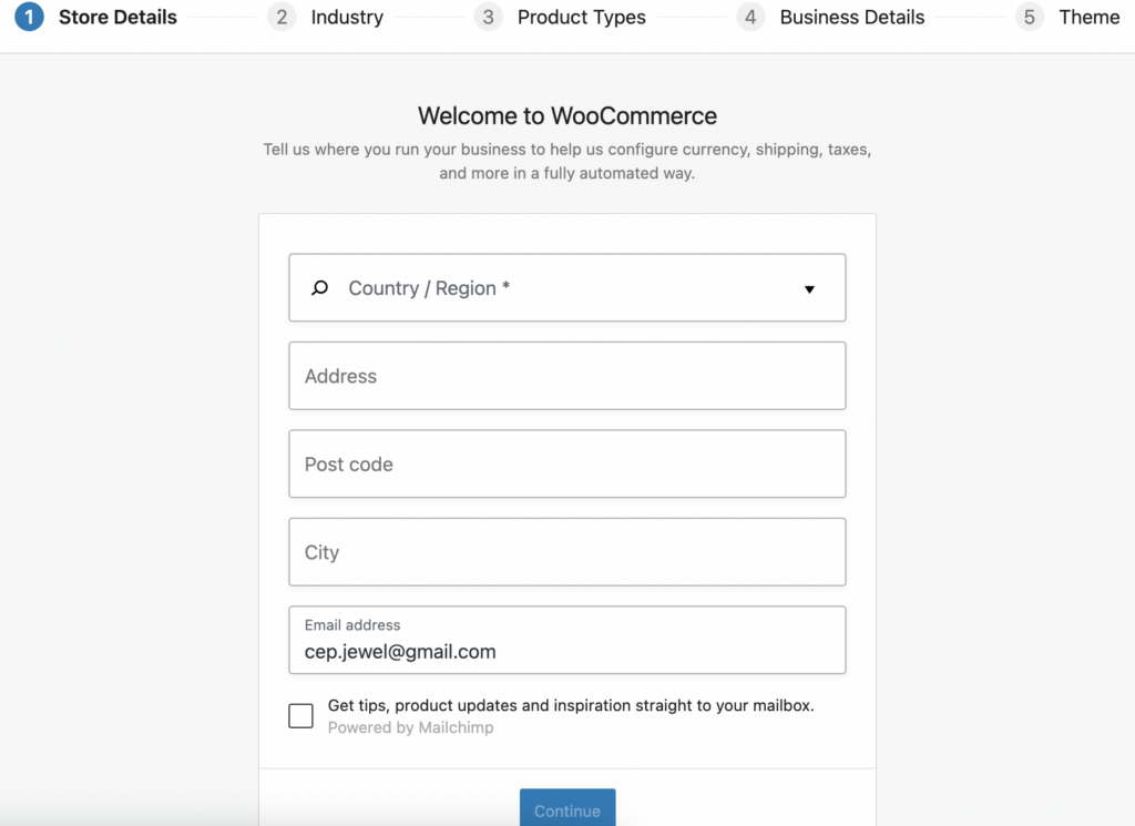 WooCommerce set up