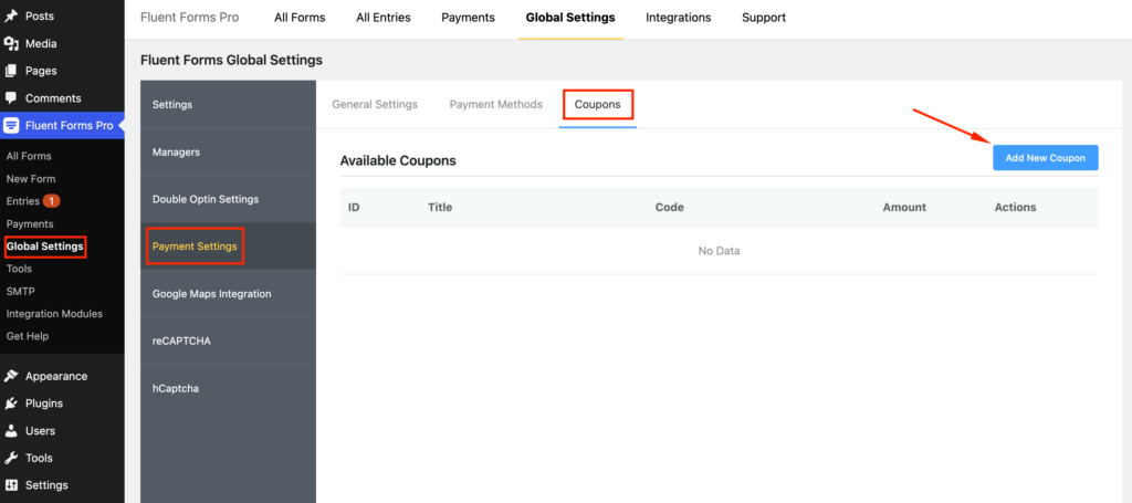 Coupon Code Enable in Fluent Forms