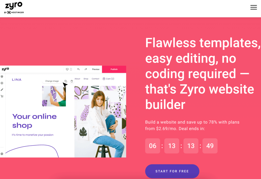 Zyro no-coding website builder 