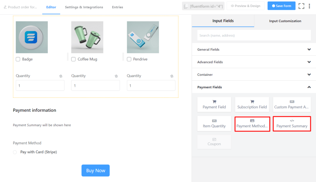 Payment Method and Payment Summary 