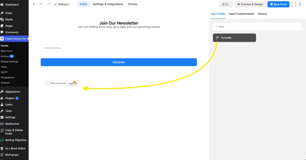 Newsletter subscription form