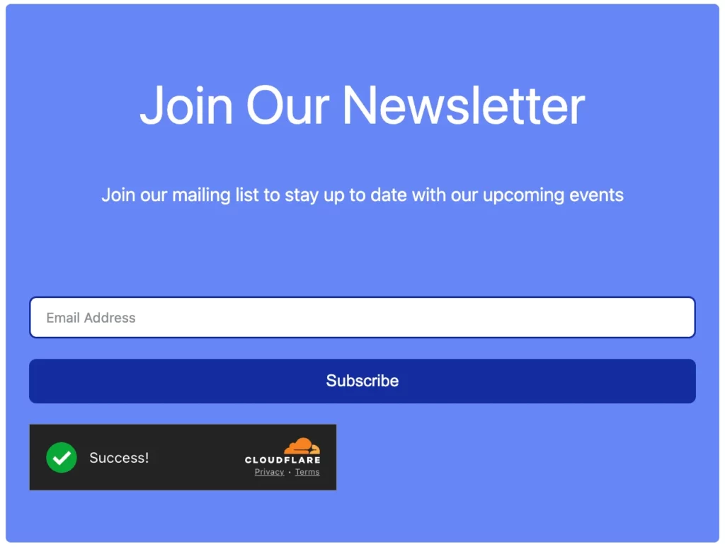 Email Newsletter Subscription form with Cloudflare Turnstile