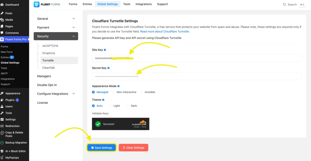 Cloudflare Turnstile site keys validated