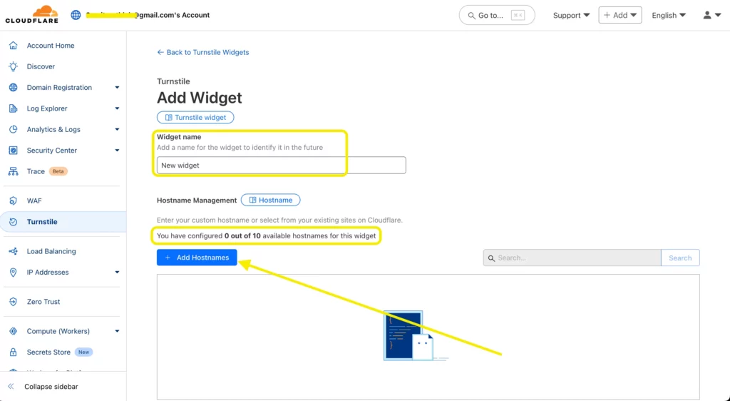 Name widget and Add Hostnames cloudflare