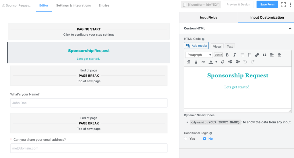 Create a sponsorship form
