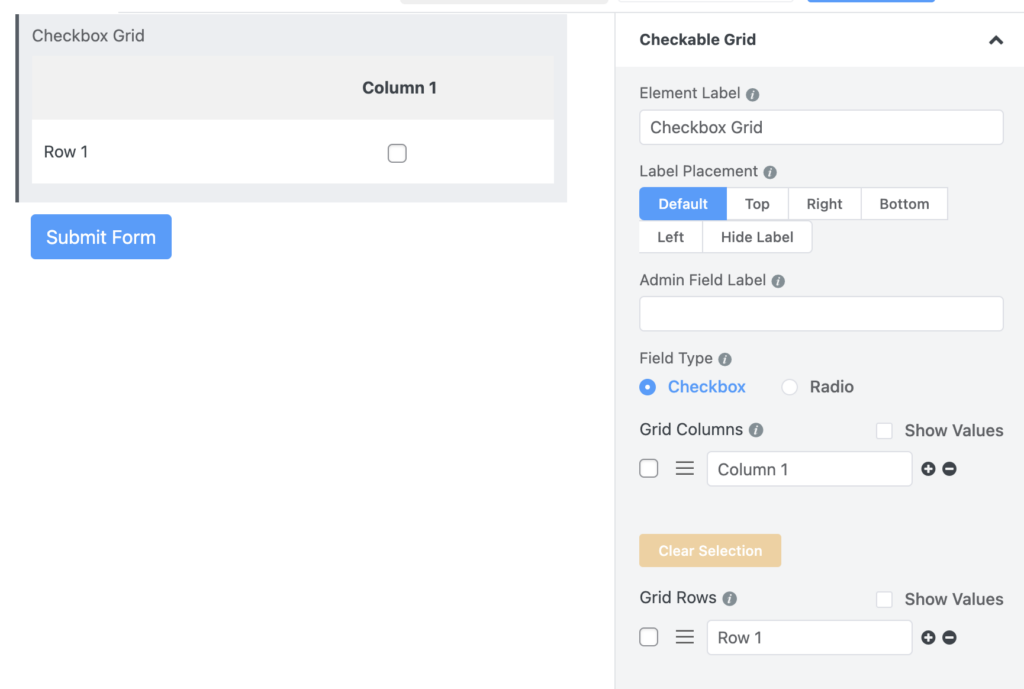 Checkable Grid Customization to create a feedback form