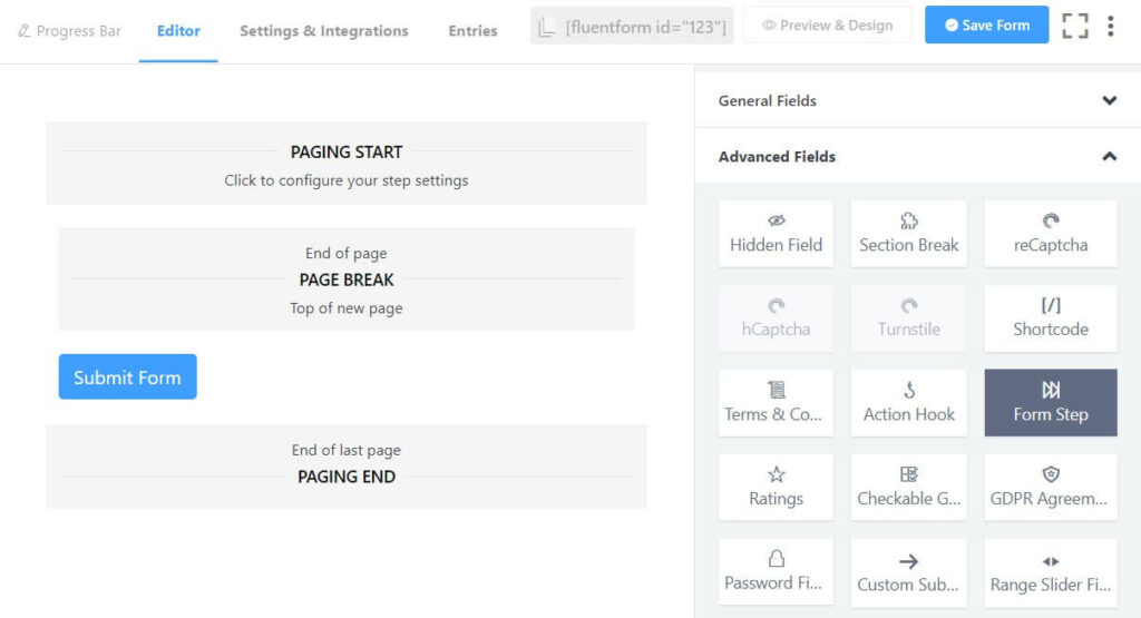 Add a Progress Bar using Form Step field