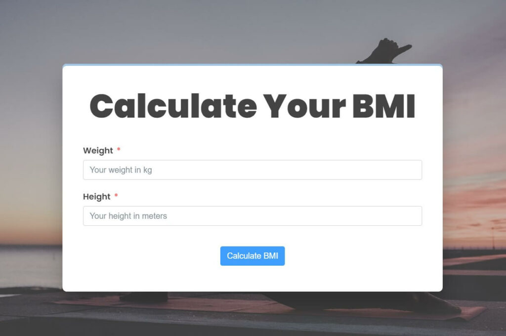 WordPress BMI calculator on a landing page