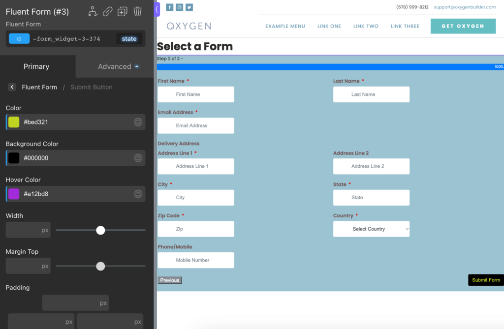 Customizing Submit Button - Native Fluent Forms Oxygen Widget