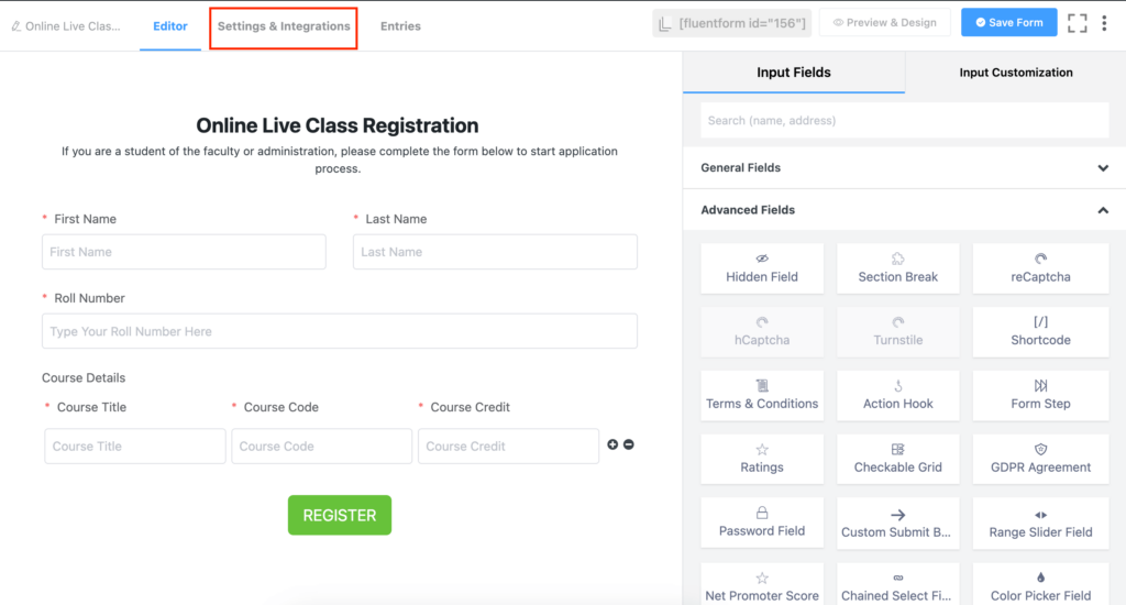 Accessing the Settings & Integrations