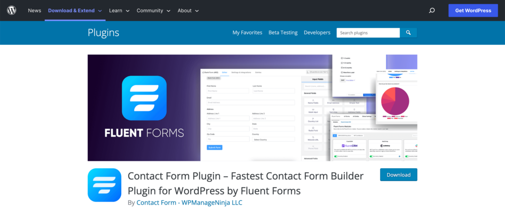 Fluent Forms on the WordPress Plugin Directory