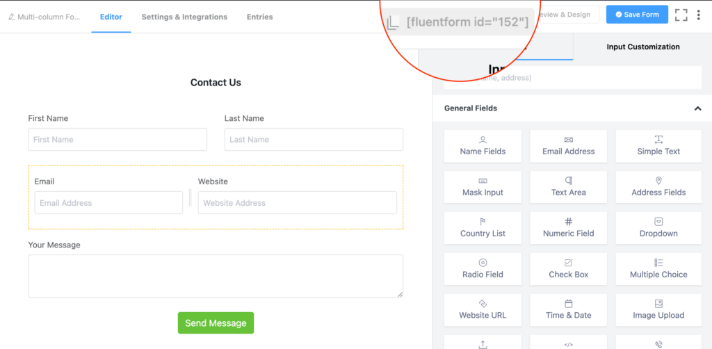 Fluent Forms shortcode 