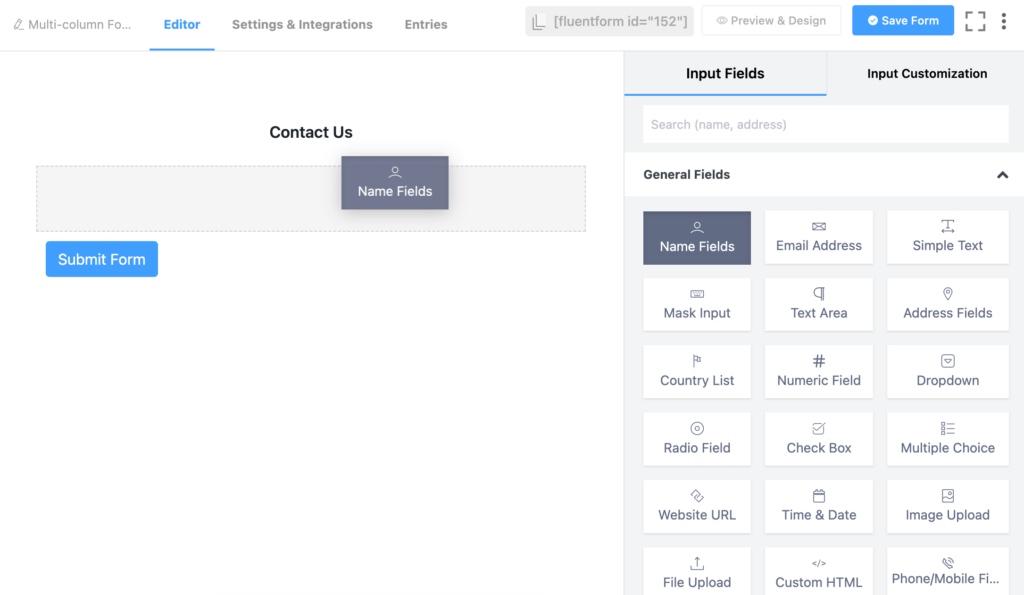 Adding input fields to the form