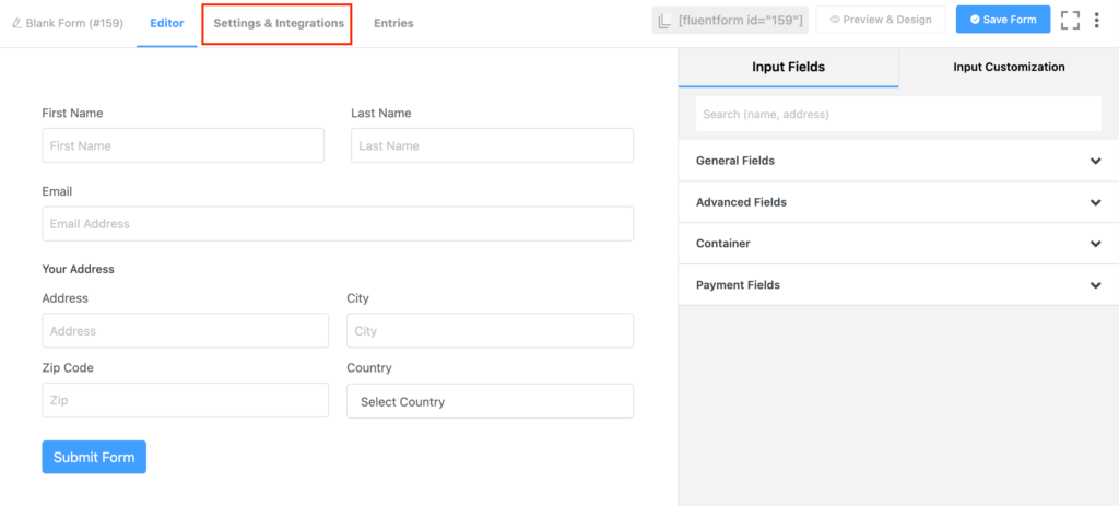 Navigating to the Settings & Integrations tab 