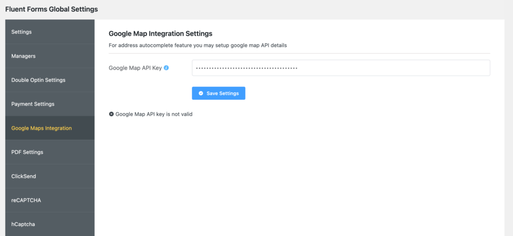 Navigating to the Google Maps Integration settings 