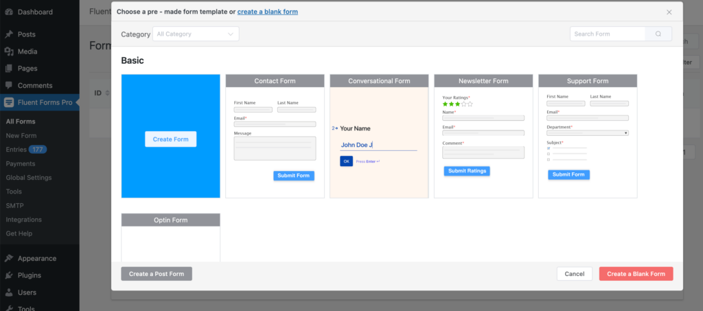 Fluent Forms prebuilt templates 