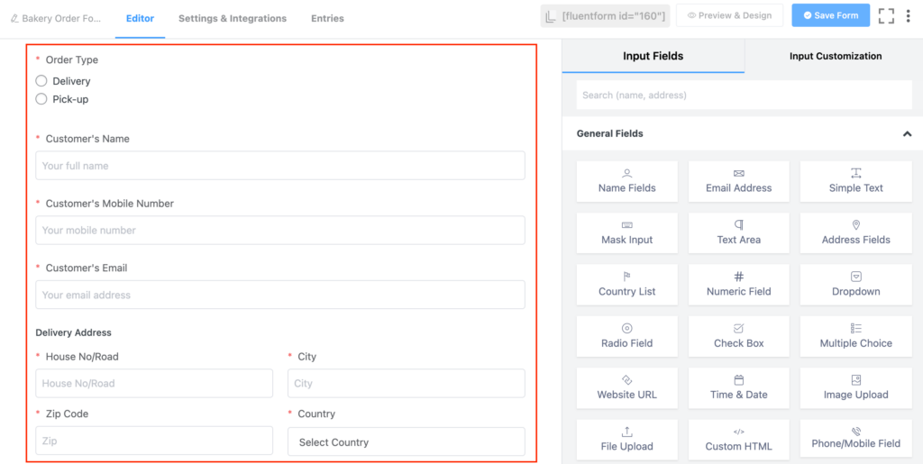 Adding various fields for collecting customer information 