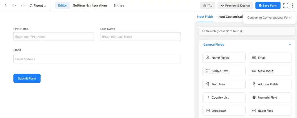 Fluent Forms Conversational Forms