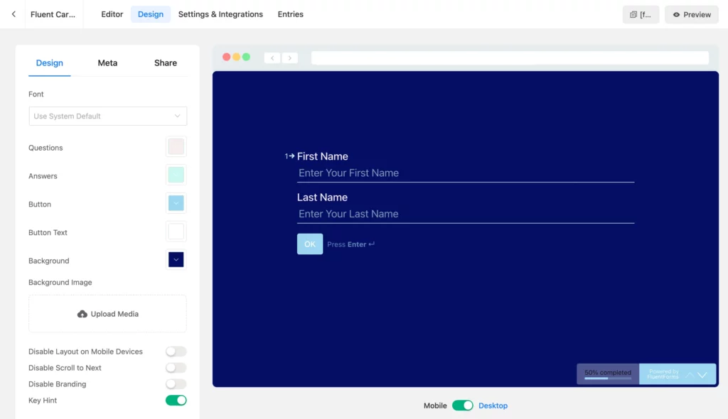 Conversational forms editor