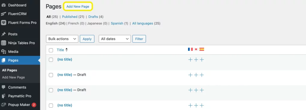 Add new page- Fluent Forms WordPress contact form