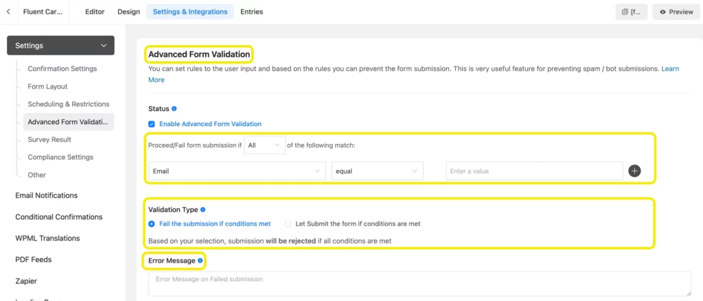 Advanced form validation