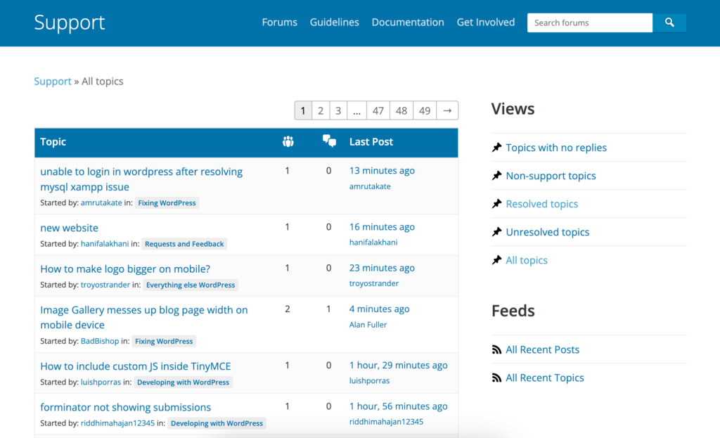 WordPress support forum 