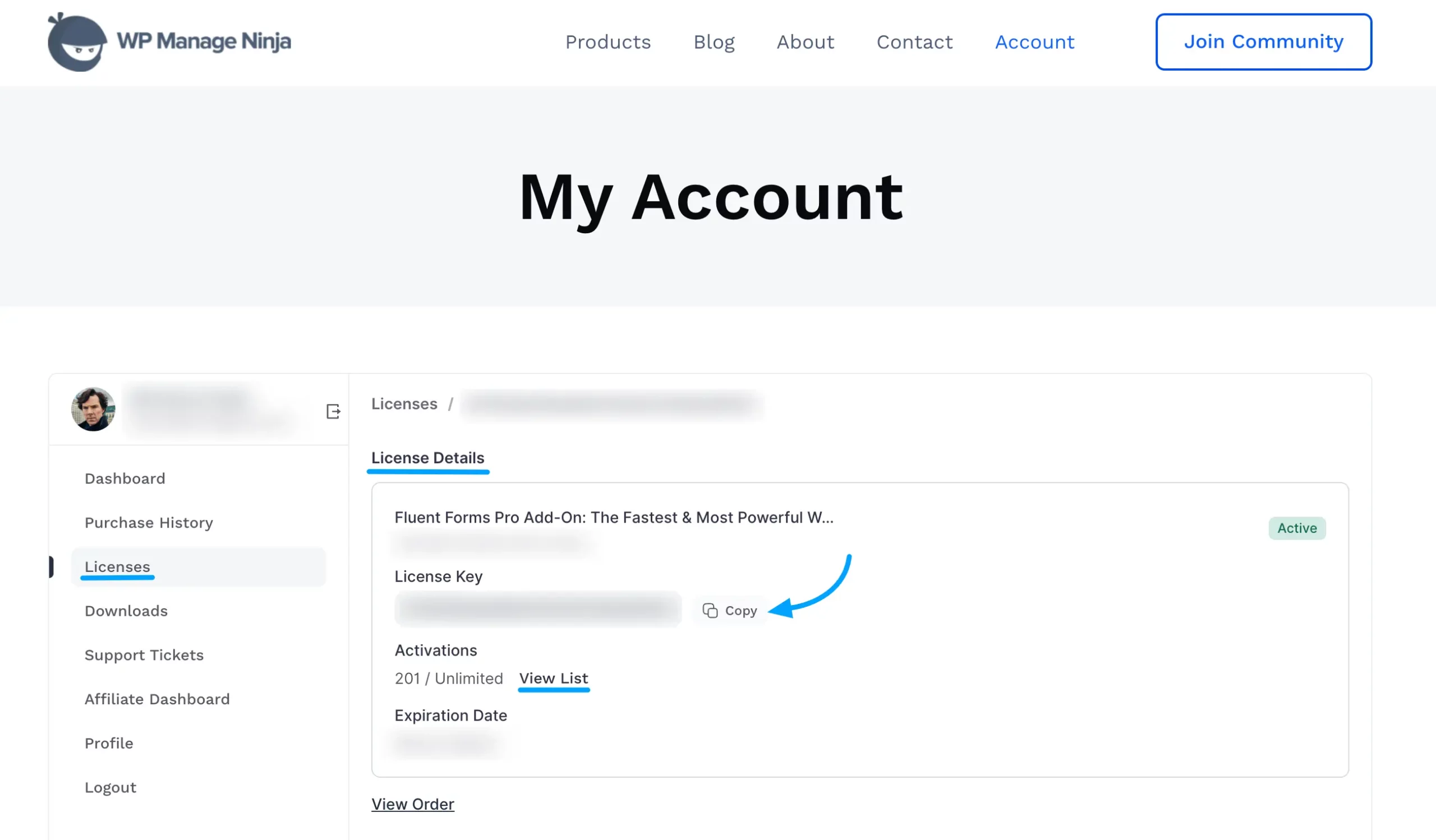 Fluent Forms License Key from Wpmanageninaj dashboard