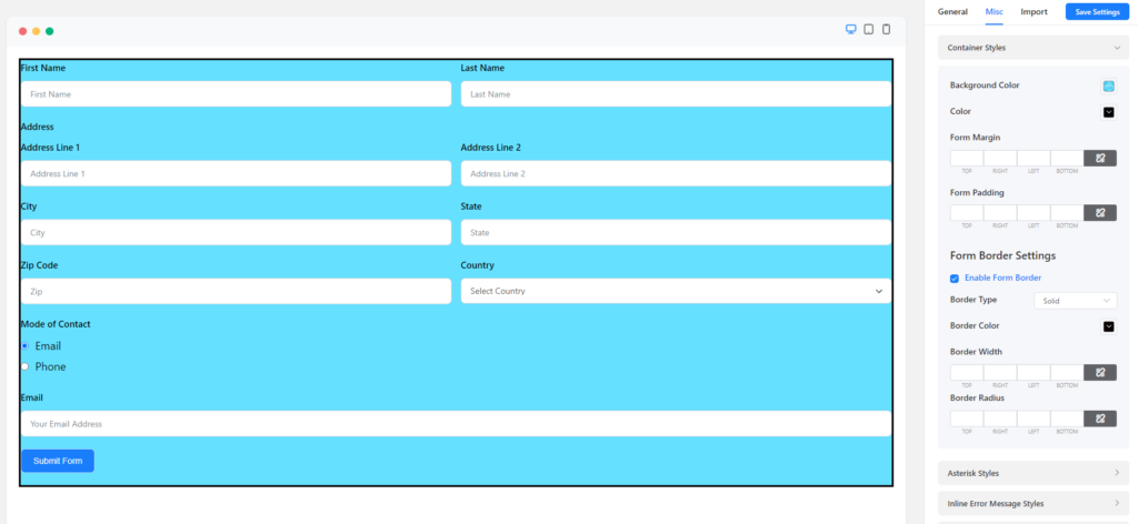 Sample design of gym forms using fluent forms