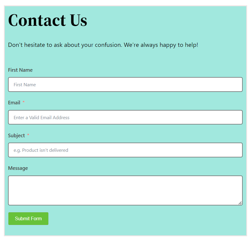Contact Form Template, Fluent Fomrs, WordPress