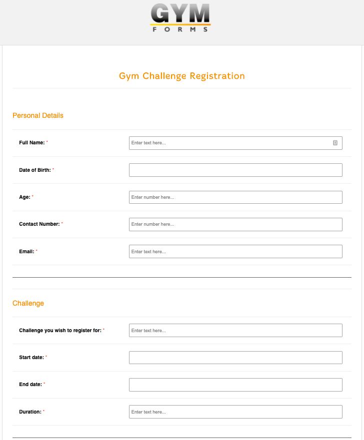 Example of gym membership form format
