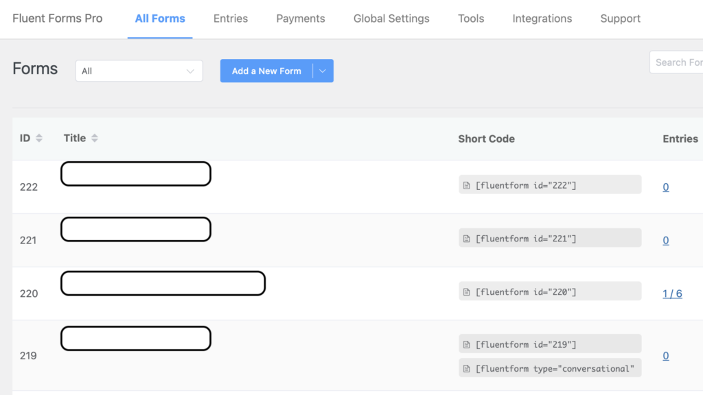 New form option, Fluent Forms