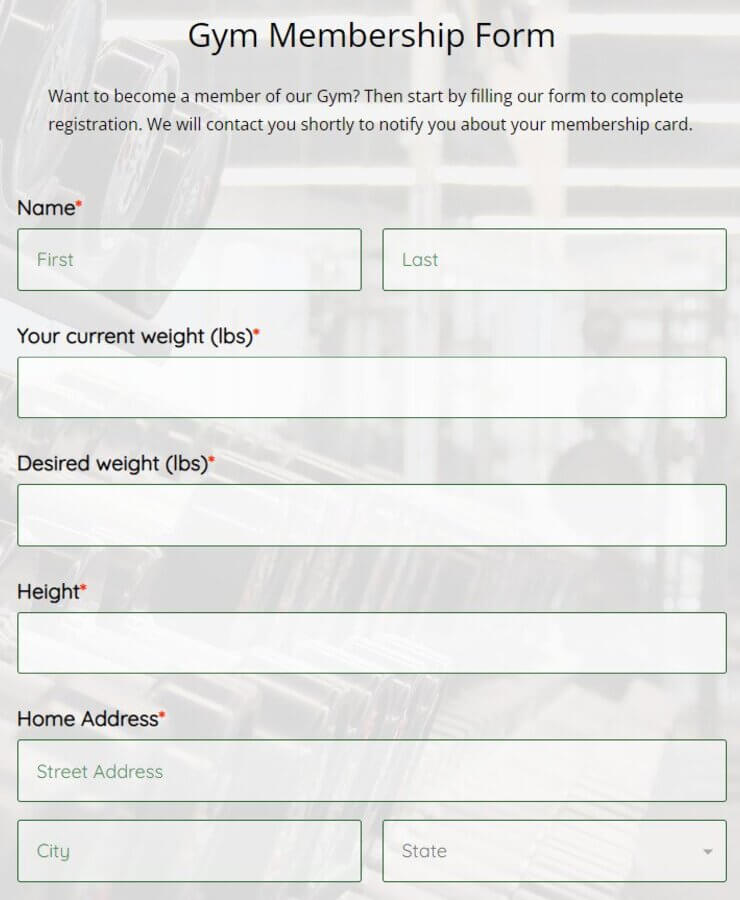 A gym membership form template 