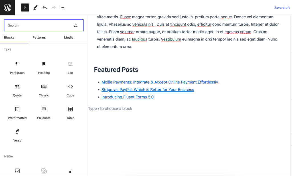 Adding featured posts using Gutenberg block editor 