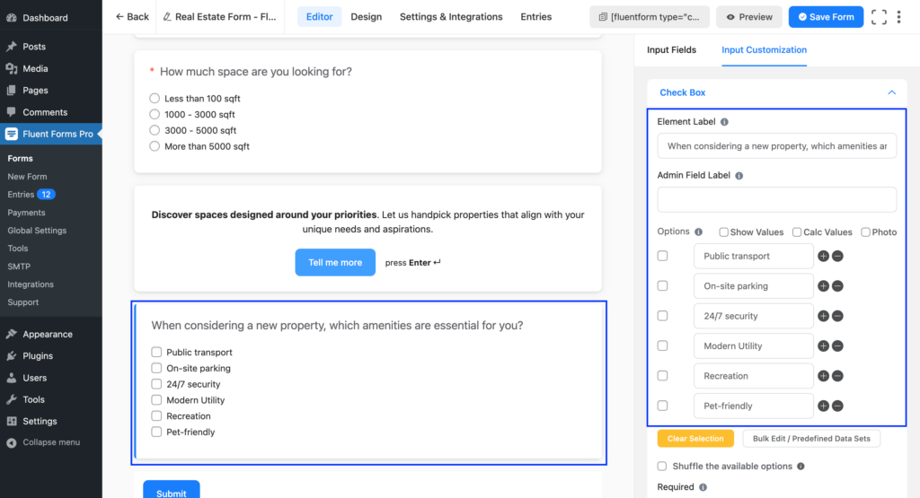 Input customization in conversational form