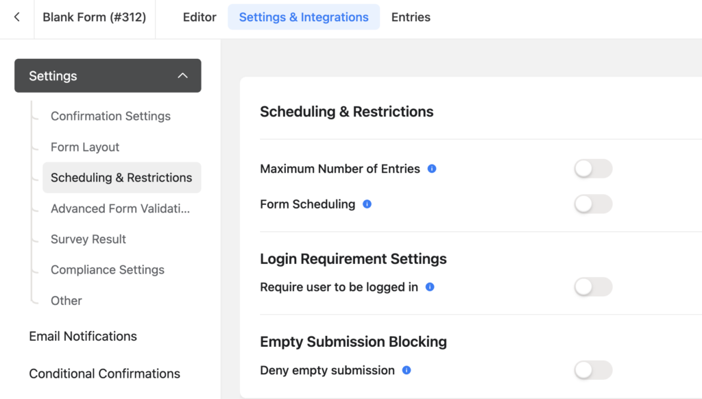 Form scheduling & restrictions, fluent forms, WordPress