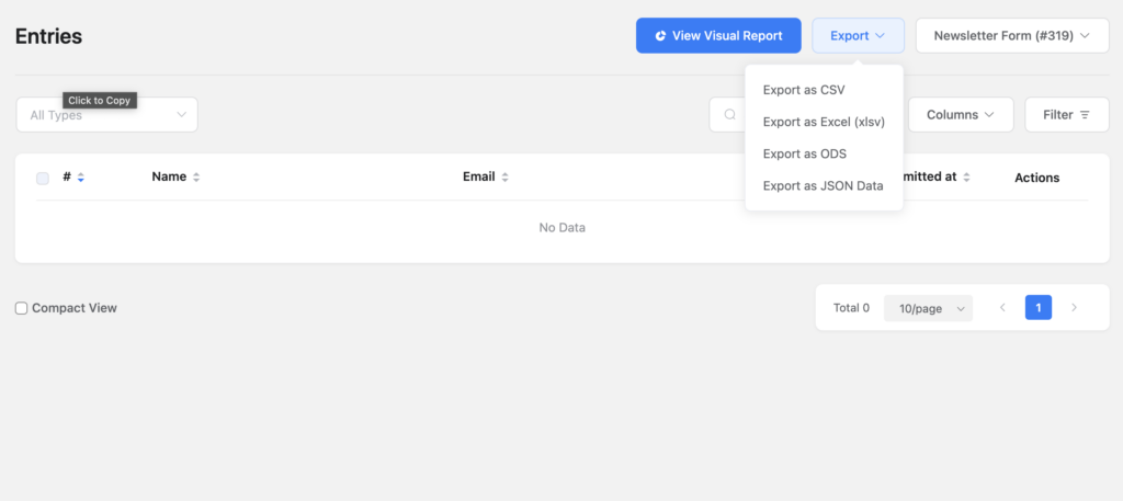 Export forms, fluent forms, free, WordPress