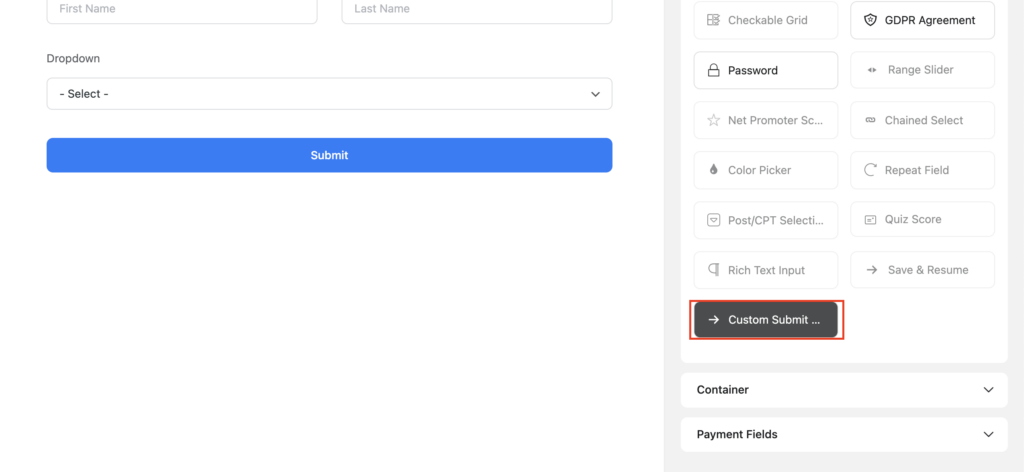 custom submit button, fluent forms, free