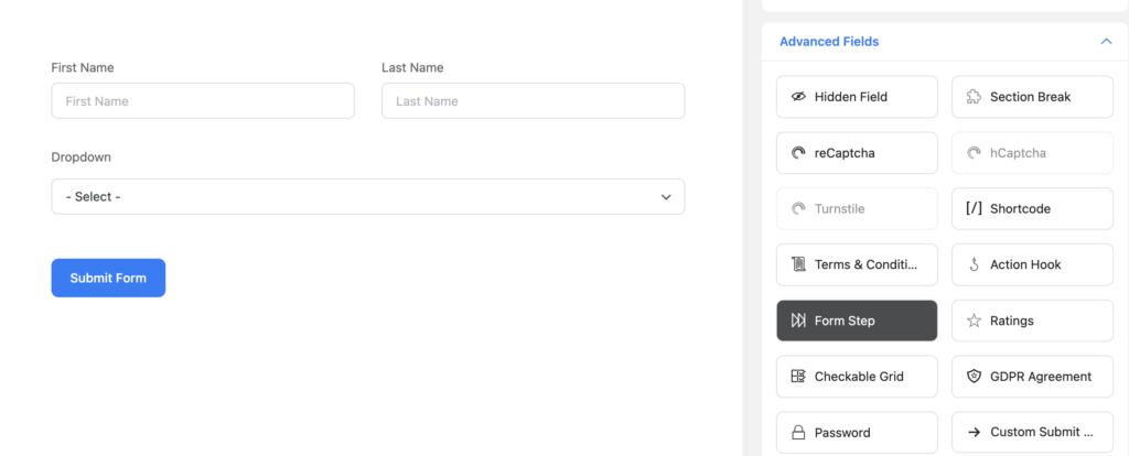 Form Step Field, Fluent Forms, wordpress