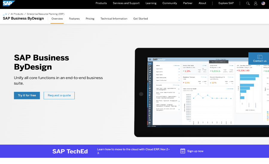 ERP system in WordPress, SAP business ByDesign