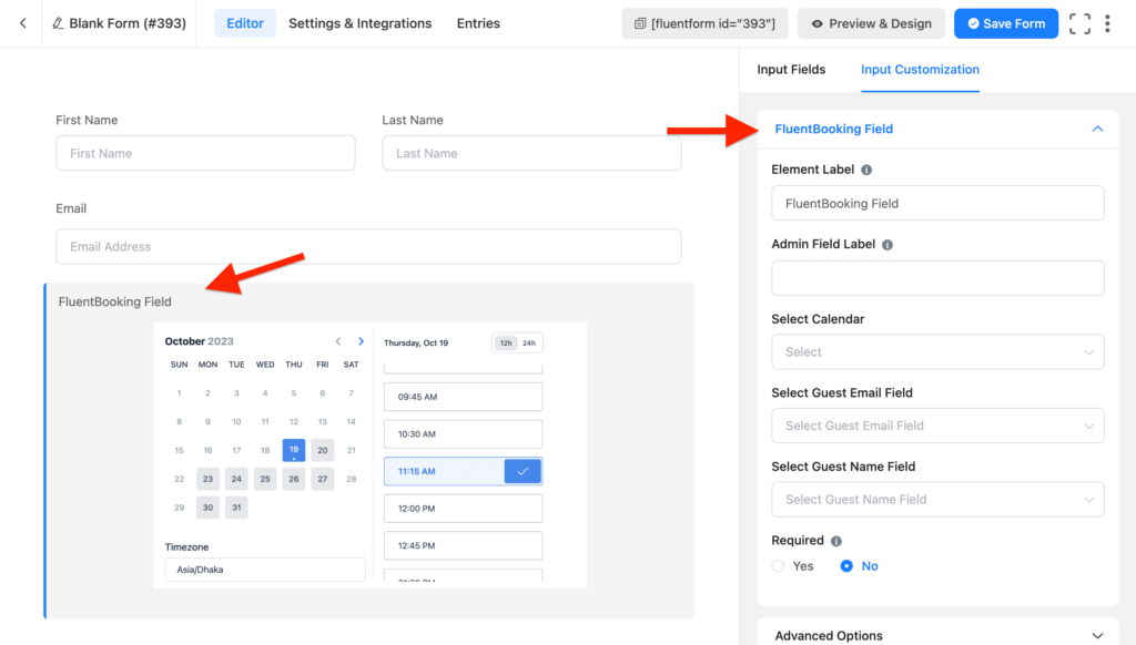 fluent forms fluentbooking integration