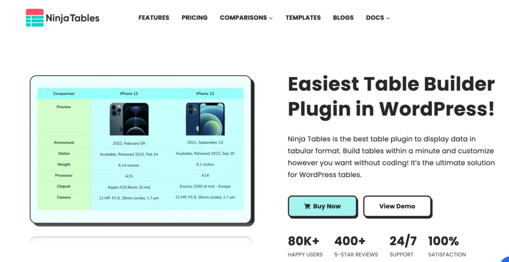Ninja Tables wordpress table builder