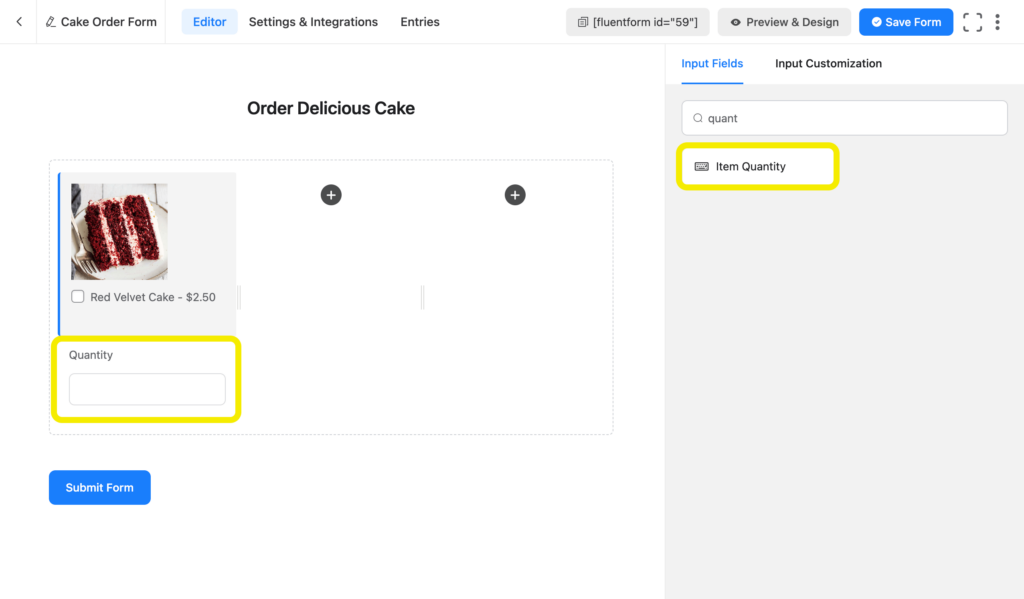 Item quantity field