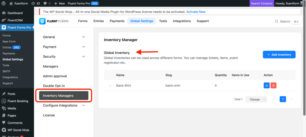 Global inventory feature fluent forms 5.1.7
