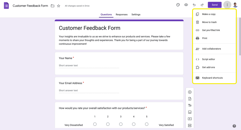 Adding collaborators and more options in Google Forms
