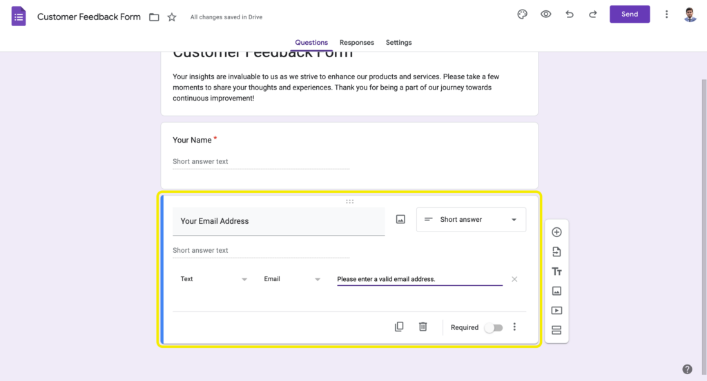 Response validation in Google Forms