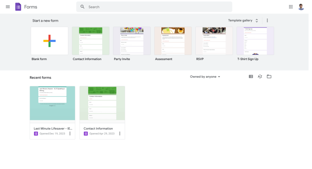 Creating a form using Google Forms