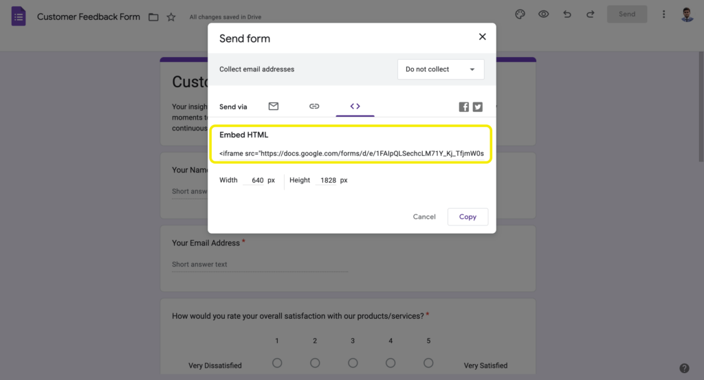  HTML Code for Embedding form