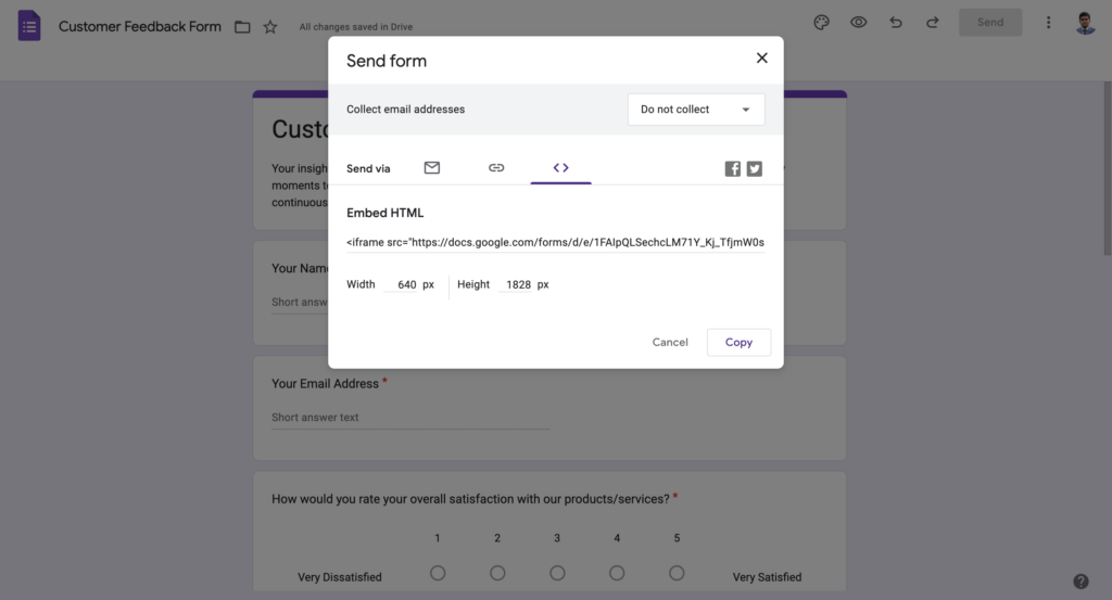  HTML Code for Embedding form