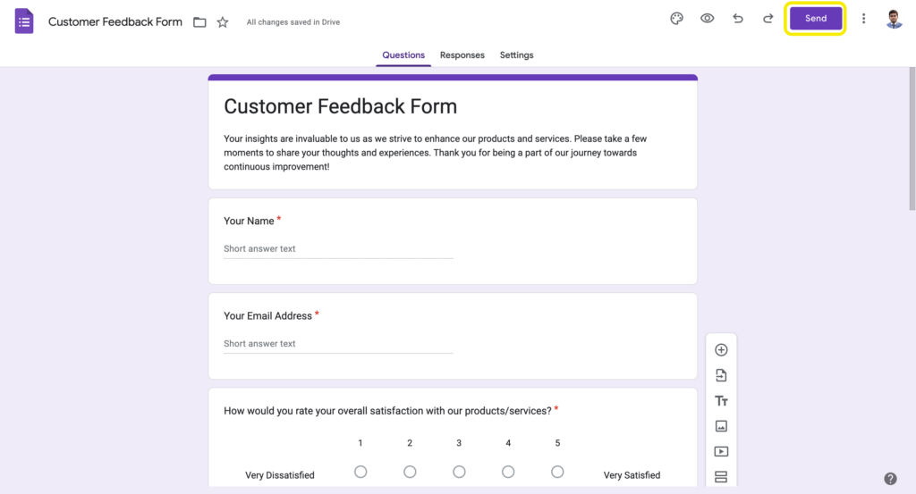 Send button in Google Forms