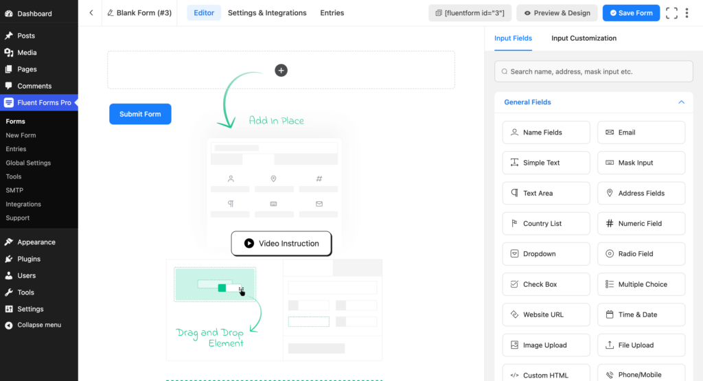 Form editor interface